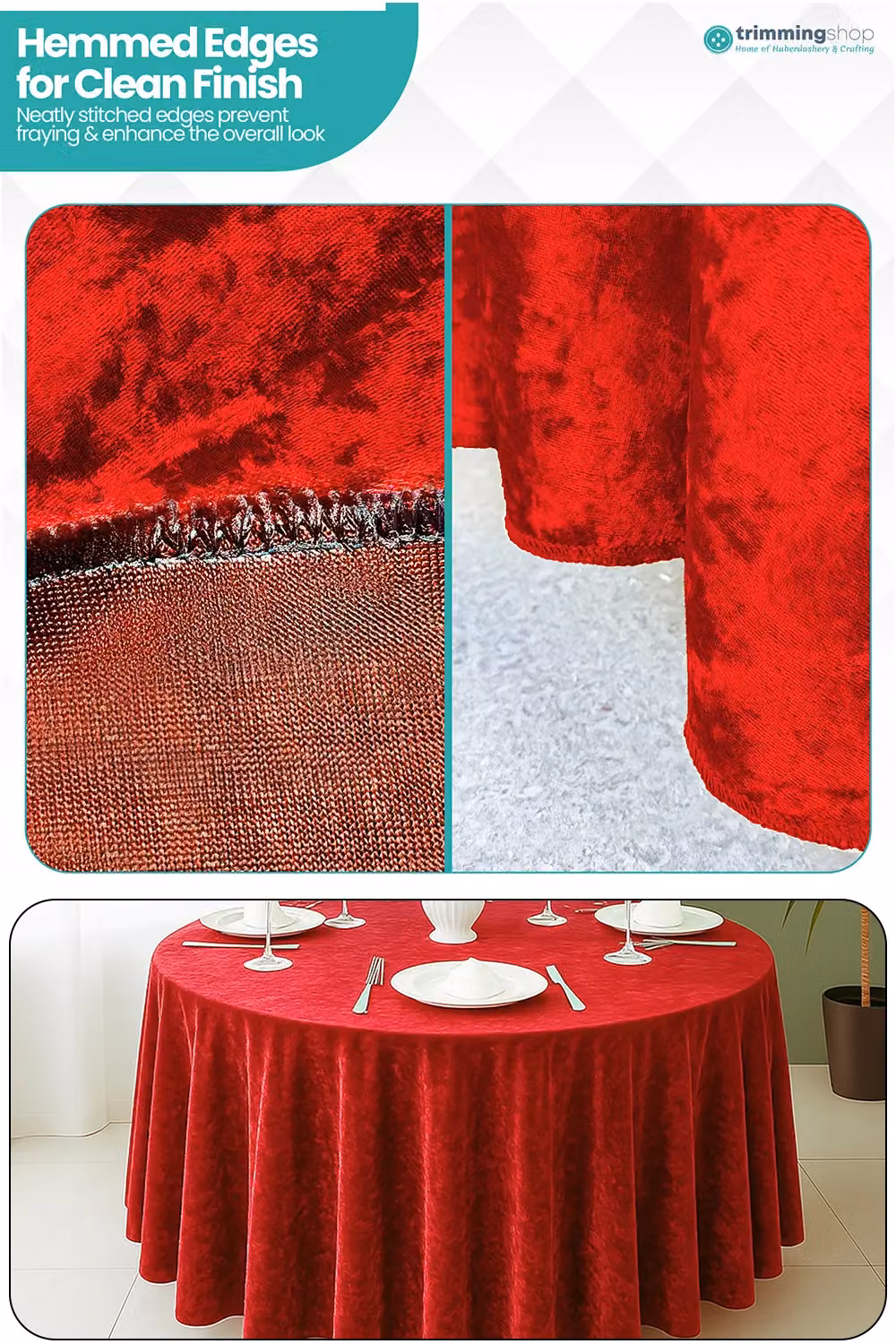 Neel Blue Red Round Velvet Polyester Tablecloth, Diameter: 228.6 cm – 4