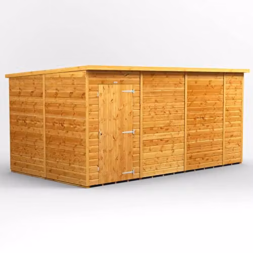 Powersheds Premium Pent Wooden Garden Shed in Brown, 12mm Thick Timber, Windowless