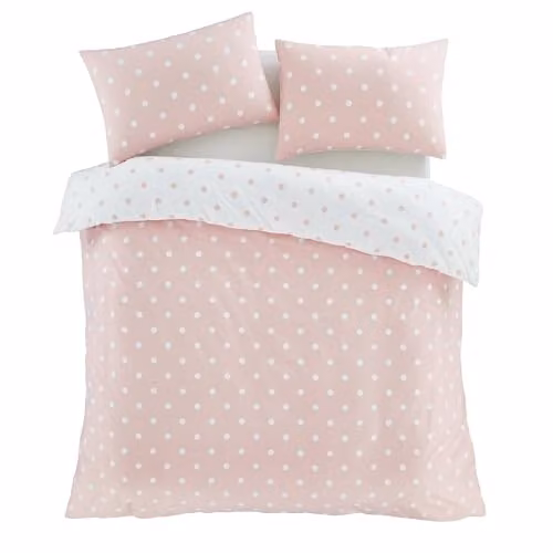 Catherine Lansfield Reversible Pink and White Polka Dot Flannelette Cotton Duvet Cover and Pillowcase Set – 2
