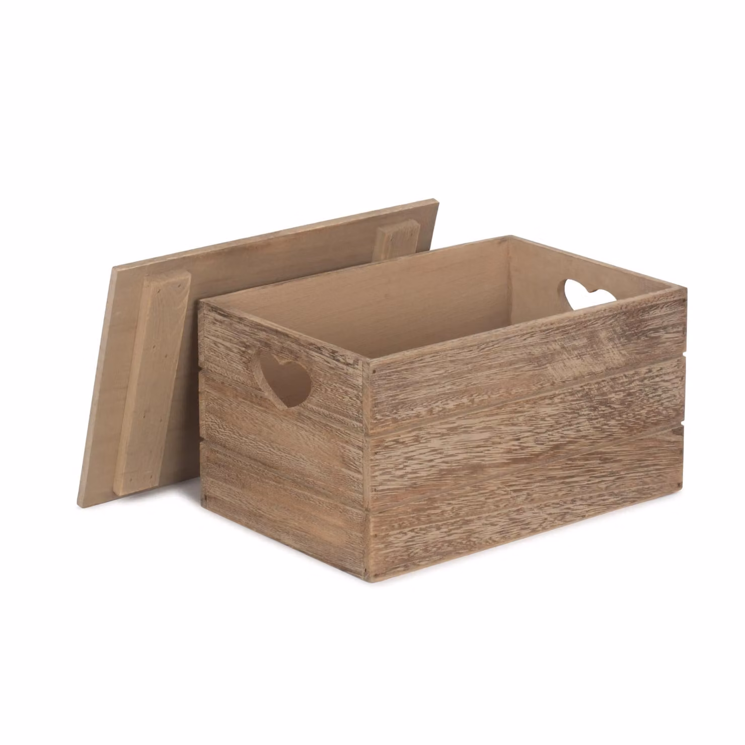 Red Hamper Oak Effect Wooden Lidded Storage Box with Heart Cut Handles in Brown, Small, W: 30.0 cm, D: 16.0 cm, H: 20.0 cm – 2