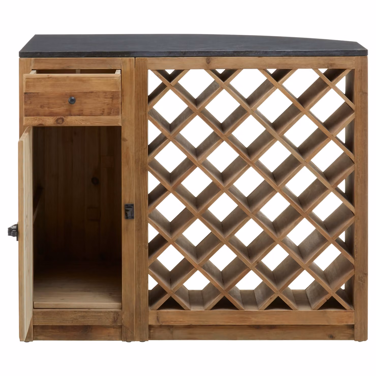 Orsina Rustic Storage Bar Island in Natural with Stone Top, Wood and Metal Construction, W/D/H: 120 x 40 x 82 cm – 2