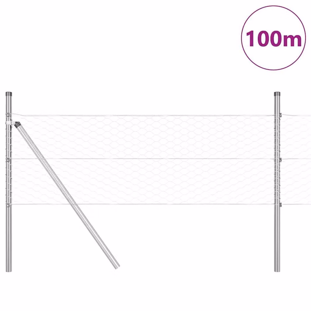 Berkfield Home Silver Galvanised Steel Hexagon Wire Mesh Fence, W: 0.4 m, L: 100 m – 2