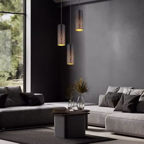 Globo Lighting Crocky Metal Pendant Light, Black and Gold, Height: 150 cm, Diameter: 34 cm, 3 x E27 – 2