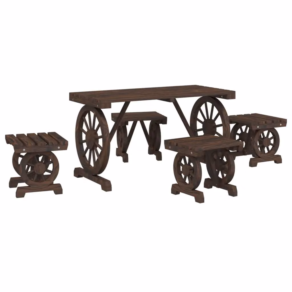Berkfield Home 5 Piece Solid Wood Fir Garden Dining Set in Brown – 2