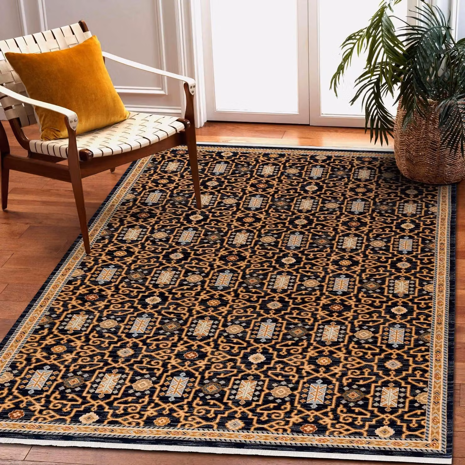 RugsX Beige Wool Oriental Keshan Rectangular Rug W: 160 cm, L: 230 cm – 2