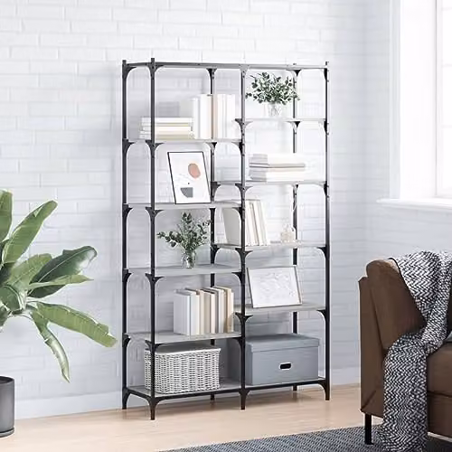 vidaXL Industrial Bookshelf in Grey Sonoma, W/D/H: 100 x 32 x 170 cm – 2