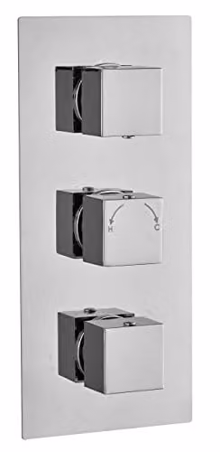 Tailored Bathrooms Menai Chrome Square Concealed Thermostatic 2 Way Shower Valve with Three Handles
