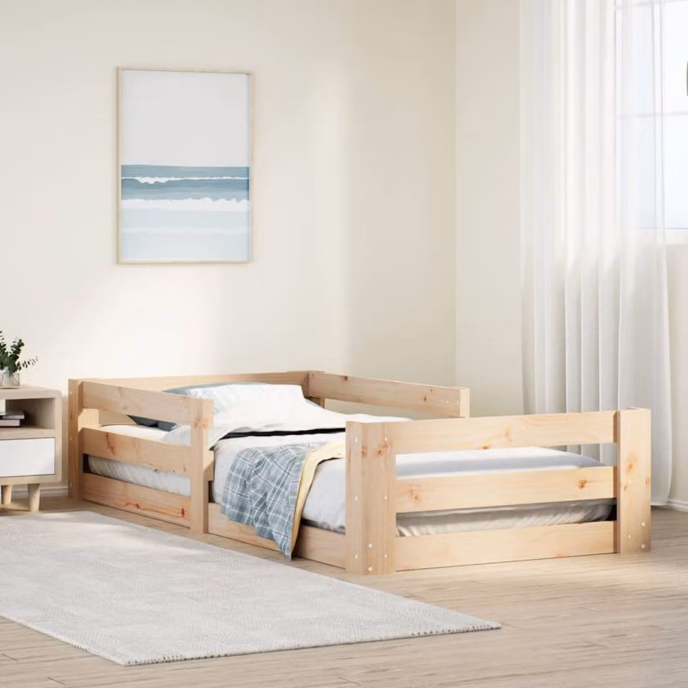 Berkfield Home Solid Wood Pine Decorative Bed Frame in Beige, W/D/H: 90 x 200 cm – 2