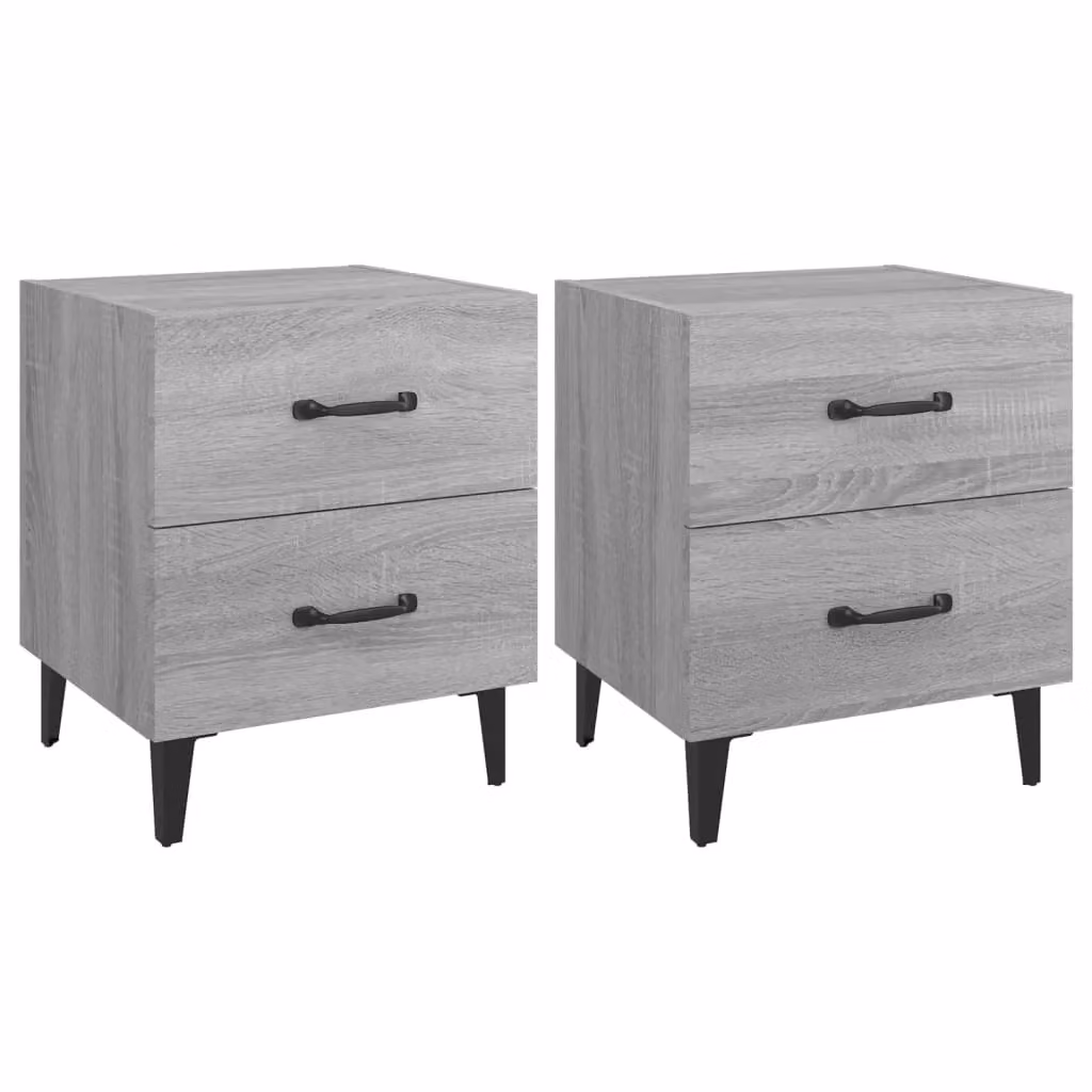 Berkfield Home Set of 2 Bedside Cabinets in Grey Sonoma, W: 40 cm, D: 35 cm, H: 47.5 cm – 2