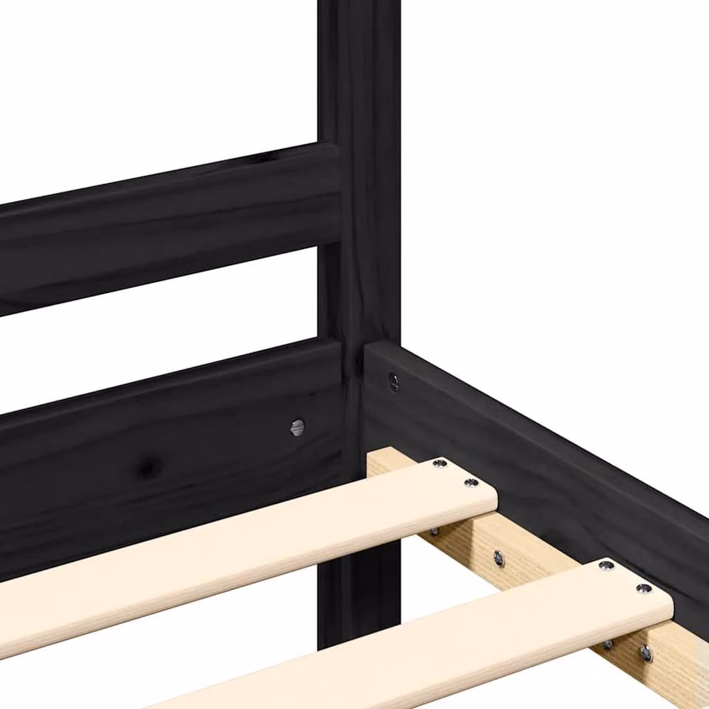 Berkfield Home Beautiful Bed Frame with Headboard in Black Solid Pine Wood, W/D/H: 200 x 200 x 205.5 cm – 4