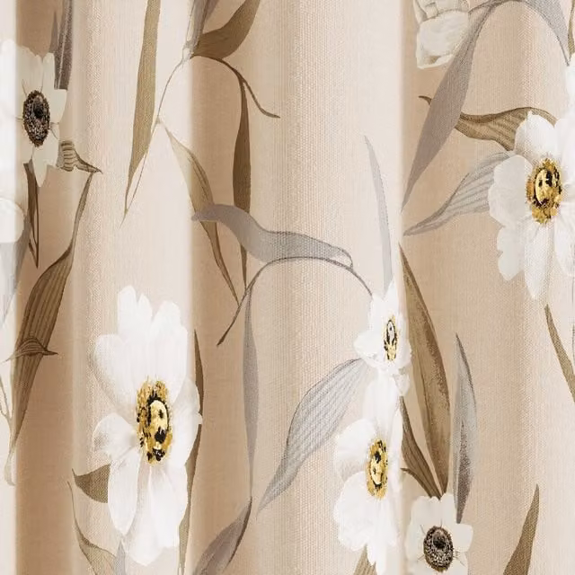 Ted Baker Cabana Floral Cotton Lined Eyelet Curtains in Beige and Silver, W: 167.64 cm, H: 137.16 cm – 1
