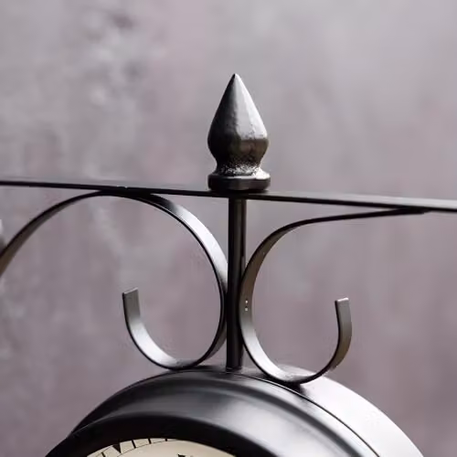 Primrose Double Sided Paddington Station Clock in Black with Black Bracket, Diameter: 31 cm – 4