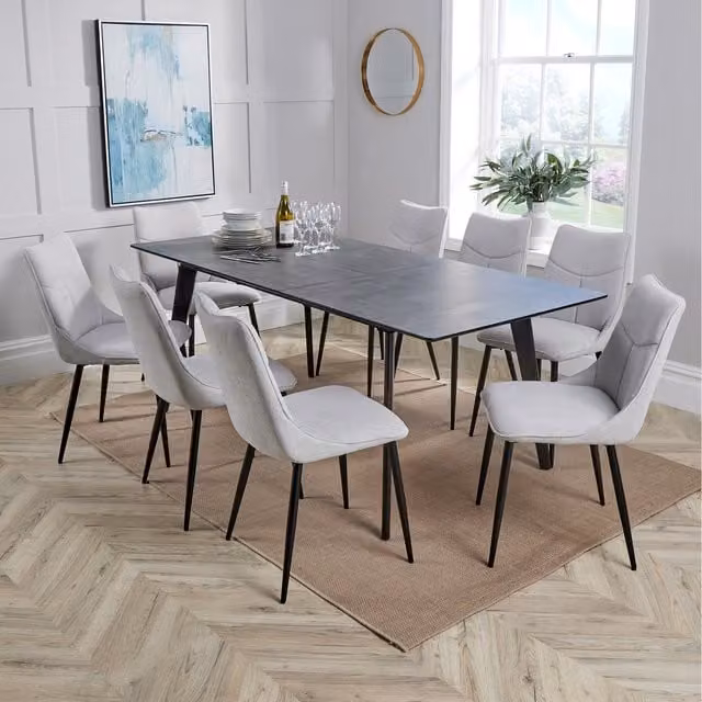 Home Source Florian Extending Table and Odette Chair Set in Grey and Black