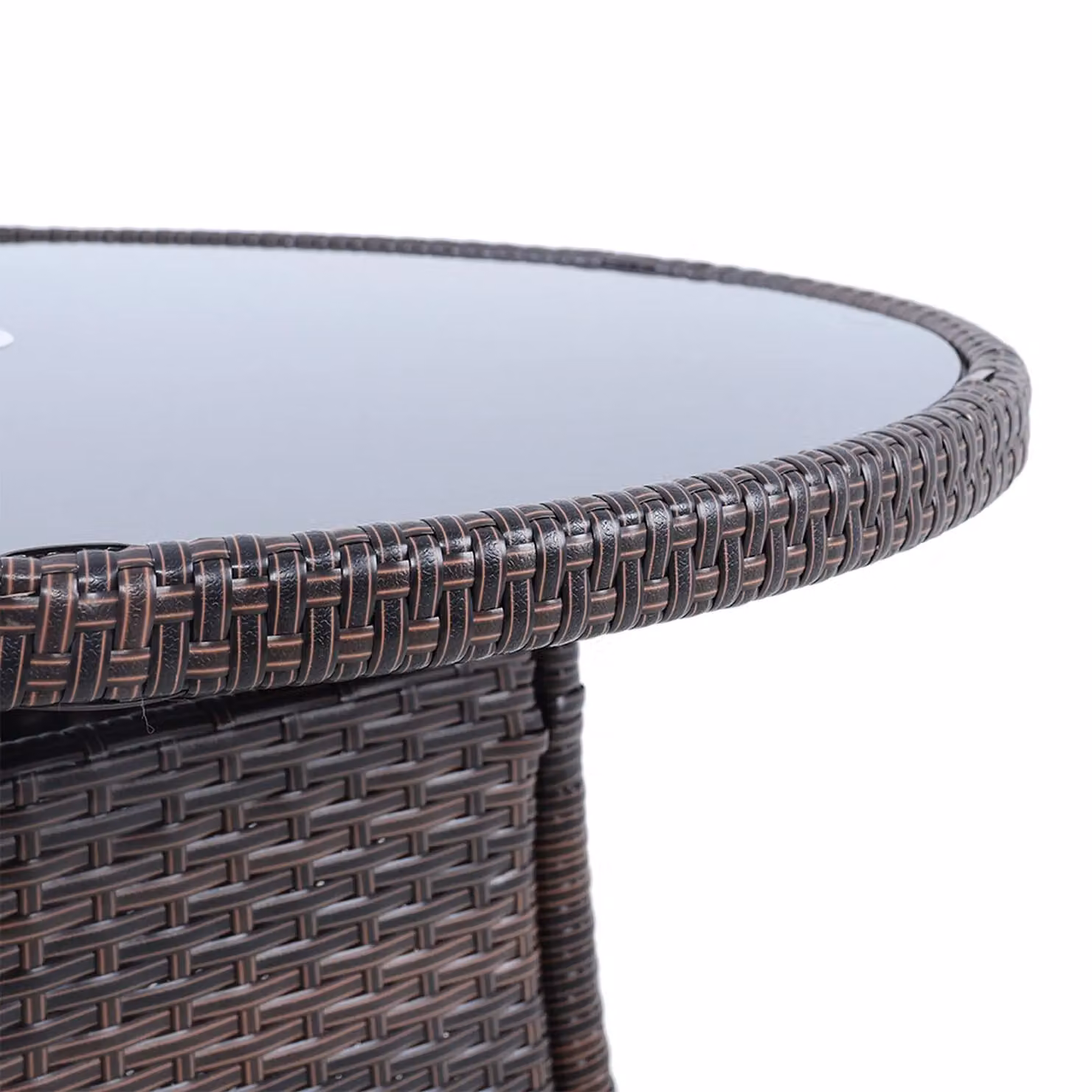 Living and Home Brown Wicker 4 Seater Garden Dining Table with Tempered Glass Top and Parasol Hole – 5