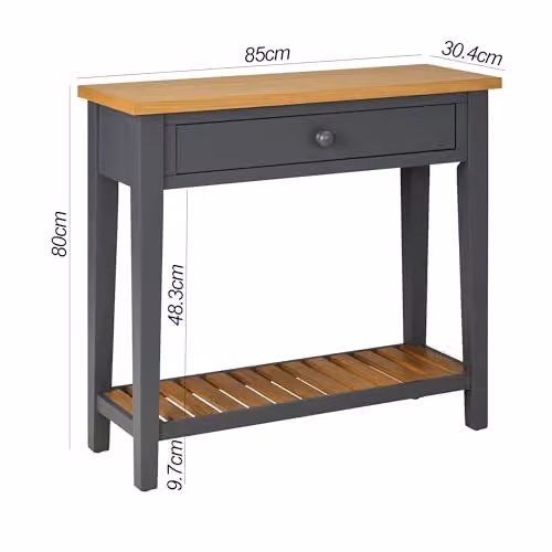 Ludlow Console Table with Drawers and Oak Top in Slate Grey, W: 102 cm, H: 85 cm, D: 30.4 cm – 2