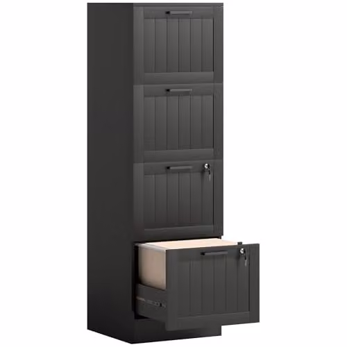 HOMCOM 4 Drawer Black File Cabinet with Lock for A4 and Letter Size Folders – 1