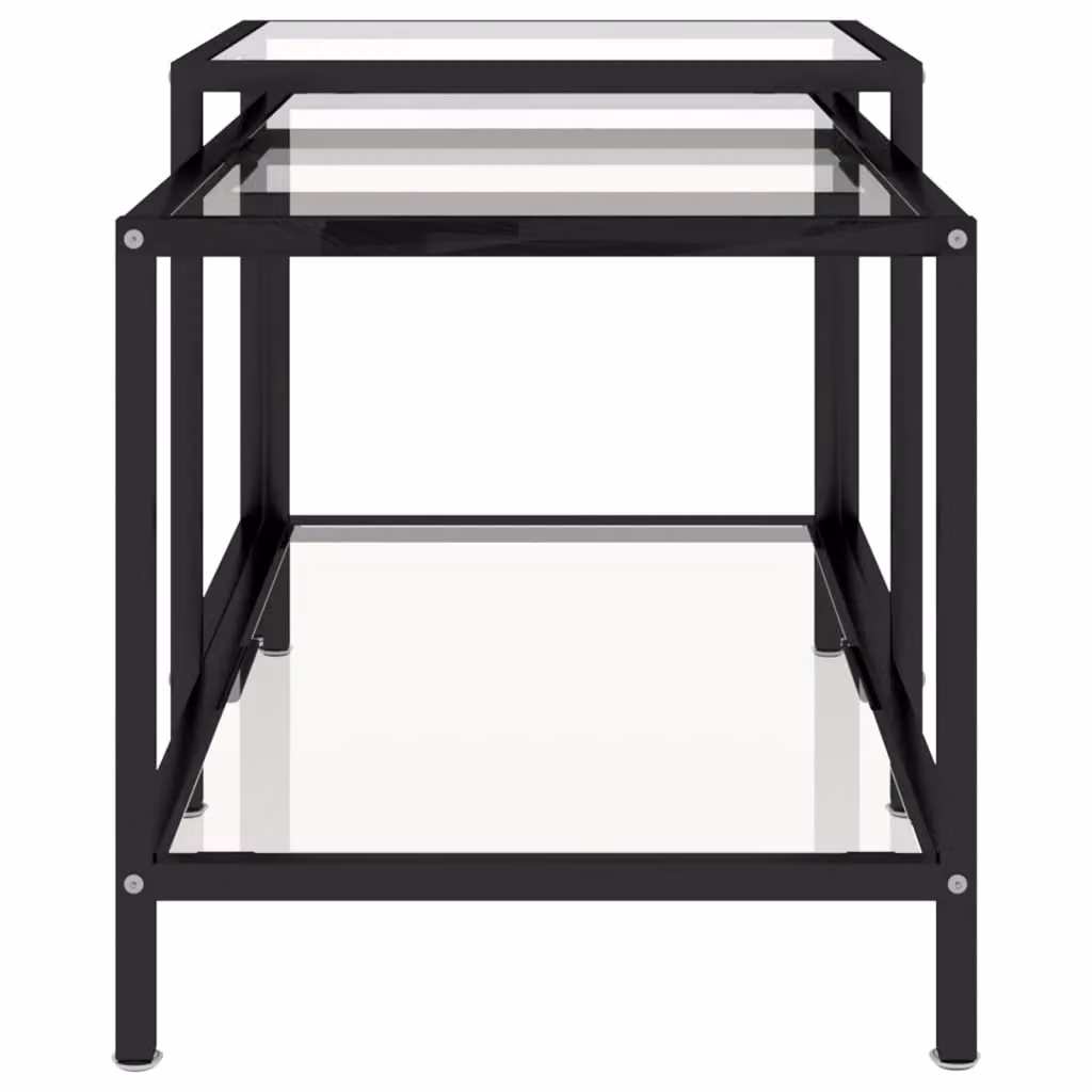 Berkfield Home Set of 2 Nested Rectangular Tea Tables with Transparent Tempered Glass and Black Metal Frames – 3