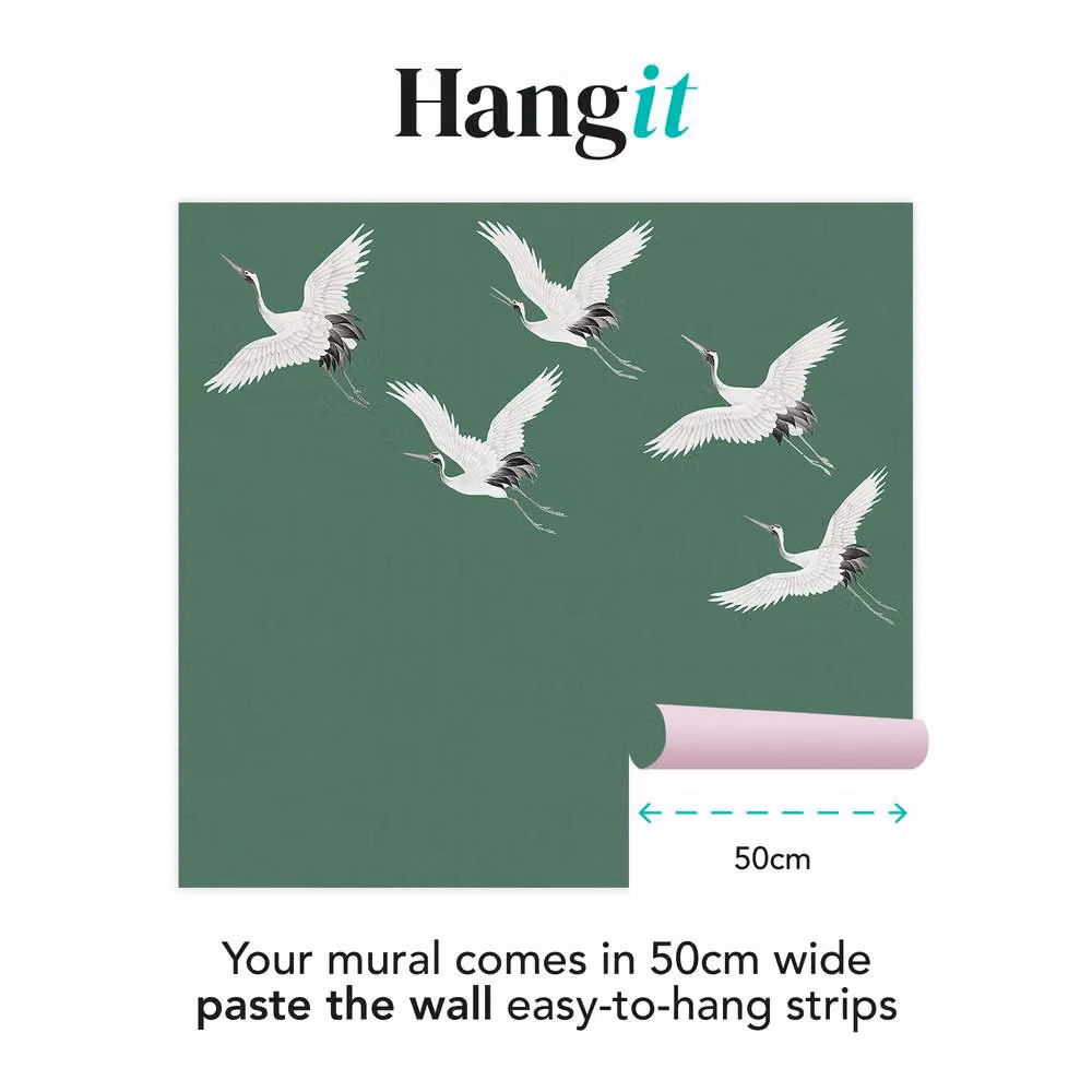 Superfresco Easy Cranes in Flight Emerald Print Green Wall Mural, W: 300 cm, H: 280 cm – 3