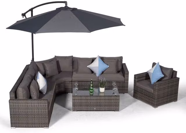 Giardino Santorini 6 Seat Rattan Corner Sofa Set with Armchair and Coffee Table in Grey and Brown