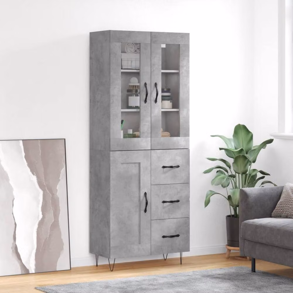 Berkfield Home Modern Highboard in Concrete Grey, W/D/H: 69.5 x 34 x 180 cm – 2