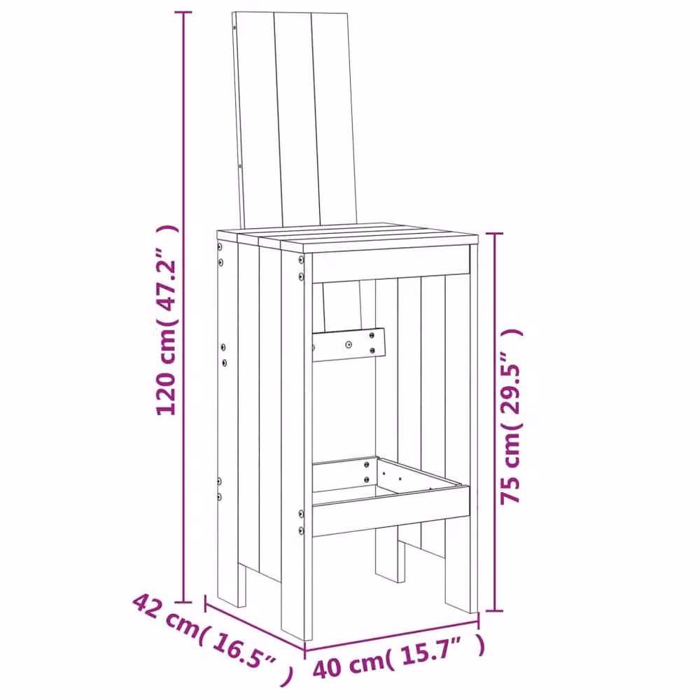 Berkfield Home Set of 2 Black Rustic Solid Pine Bar Stools, W/D/H: 40 x 42 x 120 cm – 5