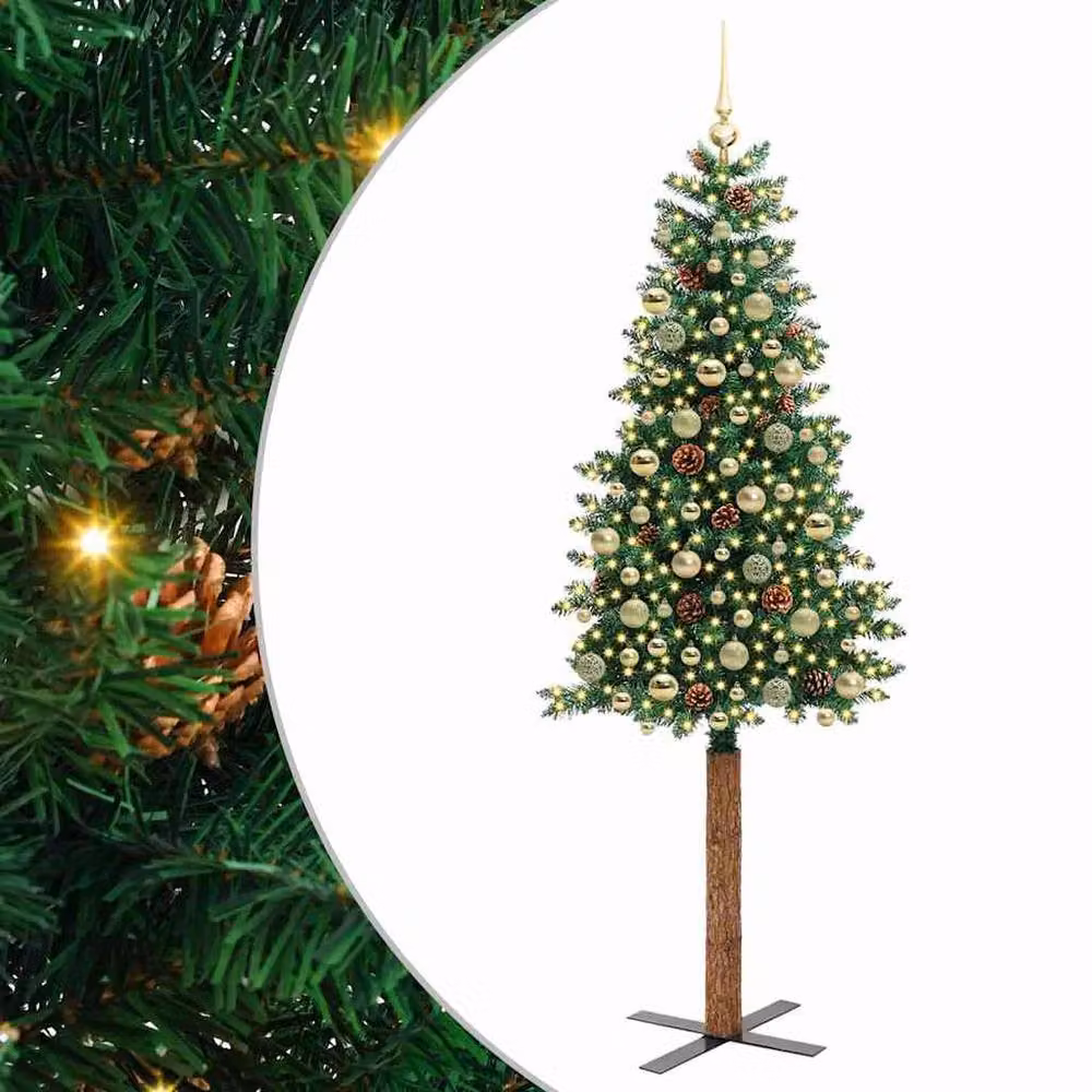 Berkfield Home Slim Green Christmas Tree, Height: 210 cm, PVC and Solid Pine Wood – 2