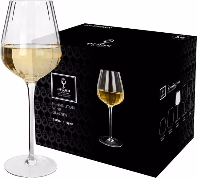Argon Tableware Kensington Optic Crystal Striped White Wine Glasses, 360ml, Pack of 24, Transparent