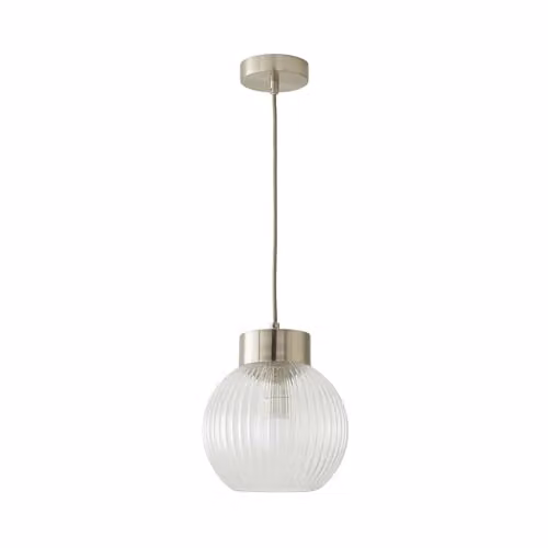 ValueLights Maddison Ribbed Glass Ceiling Pendant Light with Bulb in Chrome – 1