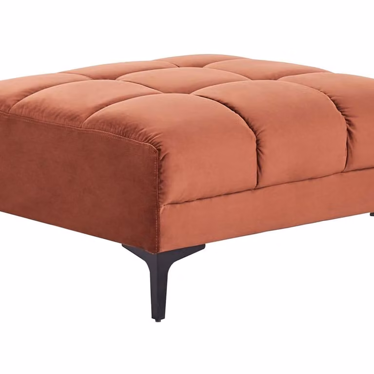 Wyld and Coco Red Velvet Tufted Rectangular Ottoman W/D/H: 80 x 88 x 41 cm