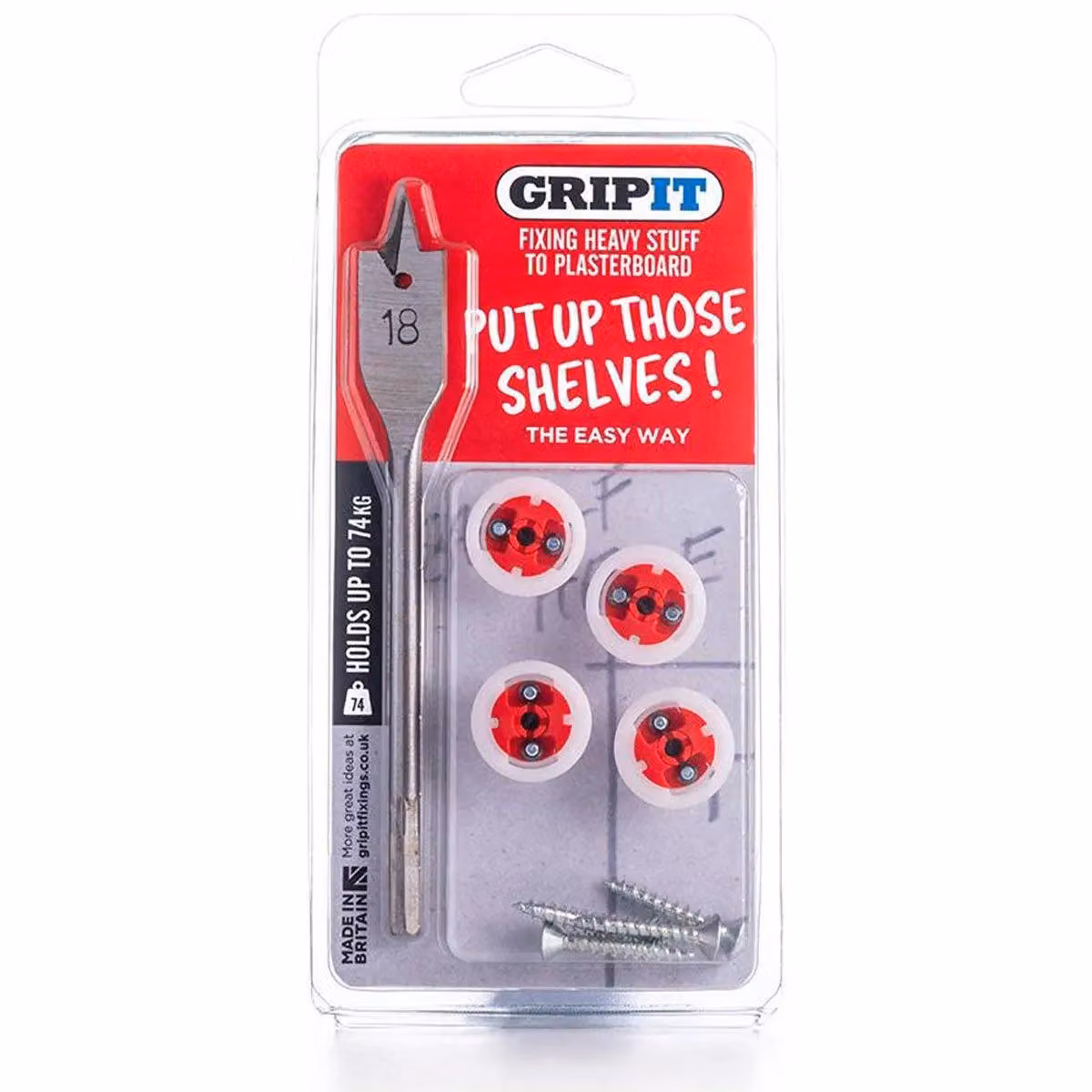 Gripit Red 18mm Plasterboard Cavity Anchor Shelf Kit – 2