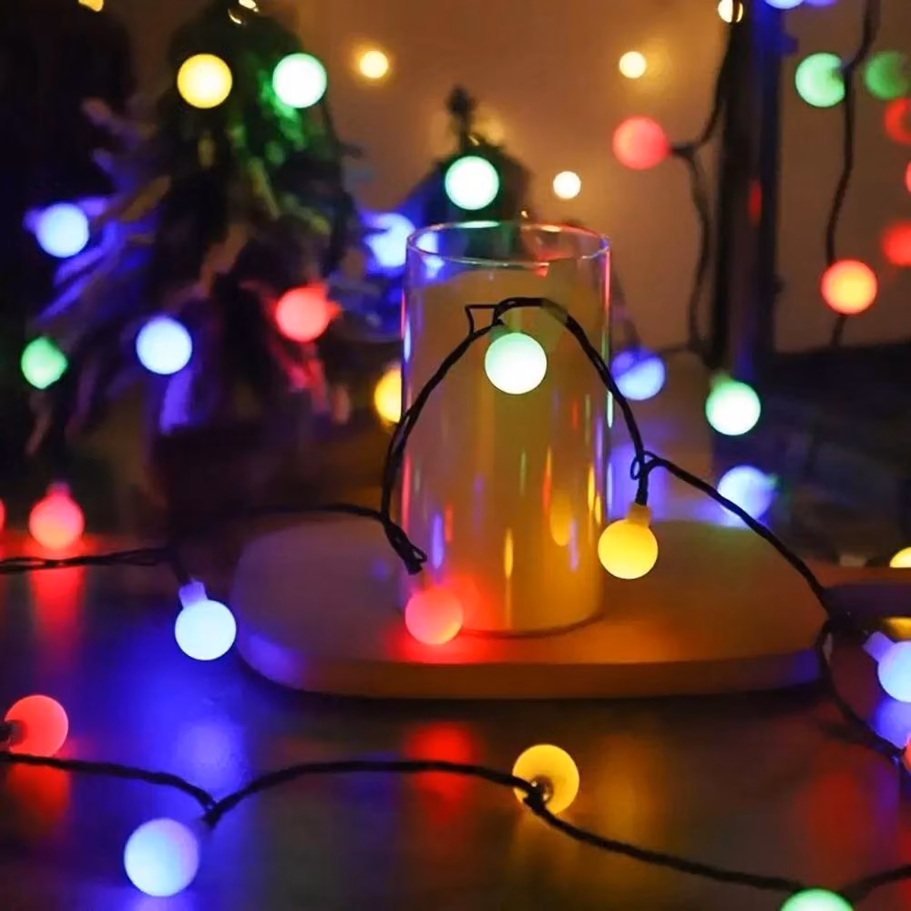 NESTLUNE Multicoloured Solar LED Ball Fairy Lights with Remote Control, Timer and Dusk Sensor, 7m Length – 4