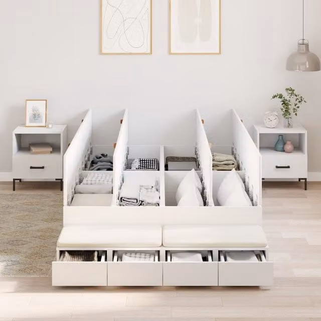 Berkfield Home Modern White Storage Bed Frame with Drawers W/D/H: 120 x 200 cm