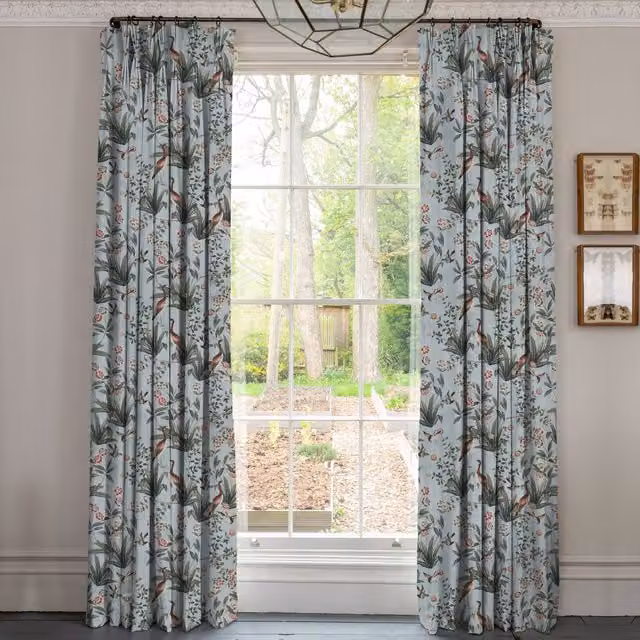 Linda Barker Rosa Fiore Made To Measure Blackout Curtains in China Blue Linen Look