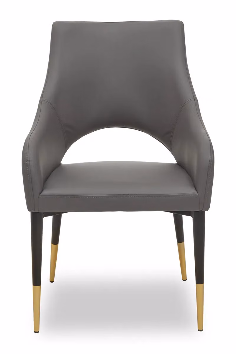 Orsina Gilden Grey Leather Effect Dining Chair with Gold Tip Legs in Black and Grey – 3