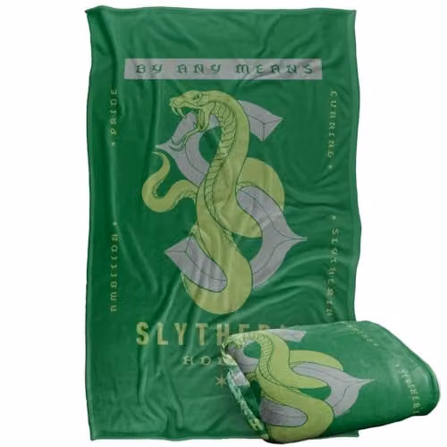 Warner Bros. Harry Potter Slytherin By Any Means Super Soft Fleece Throw Blanket, Green/Multicolour, W/D/H: 91.44 x 147.0 x 0 cm