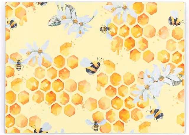 Purely Home Bee Honeycomb Large Rectangular Glass Worktop Protector in Yellow