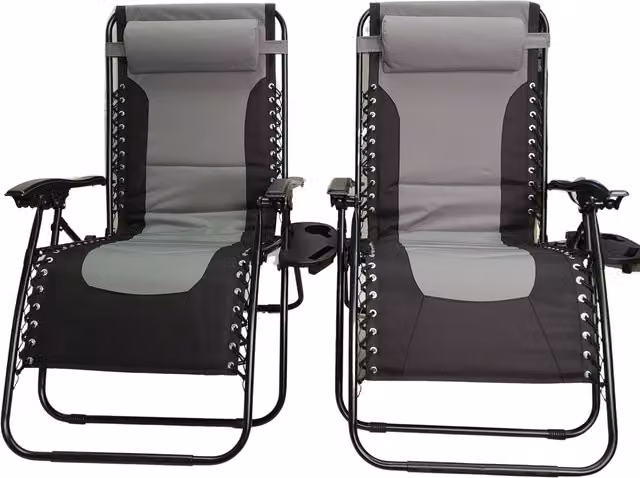 Samuel Alexander Set of 2 Luxury Padded Multi Position Zero Gravity Garden Relaxer Lounger Chairs in Grey and Black – 2