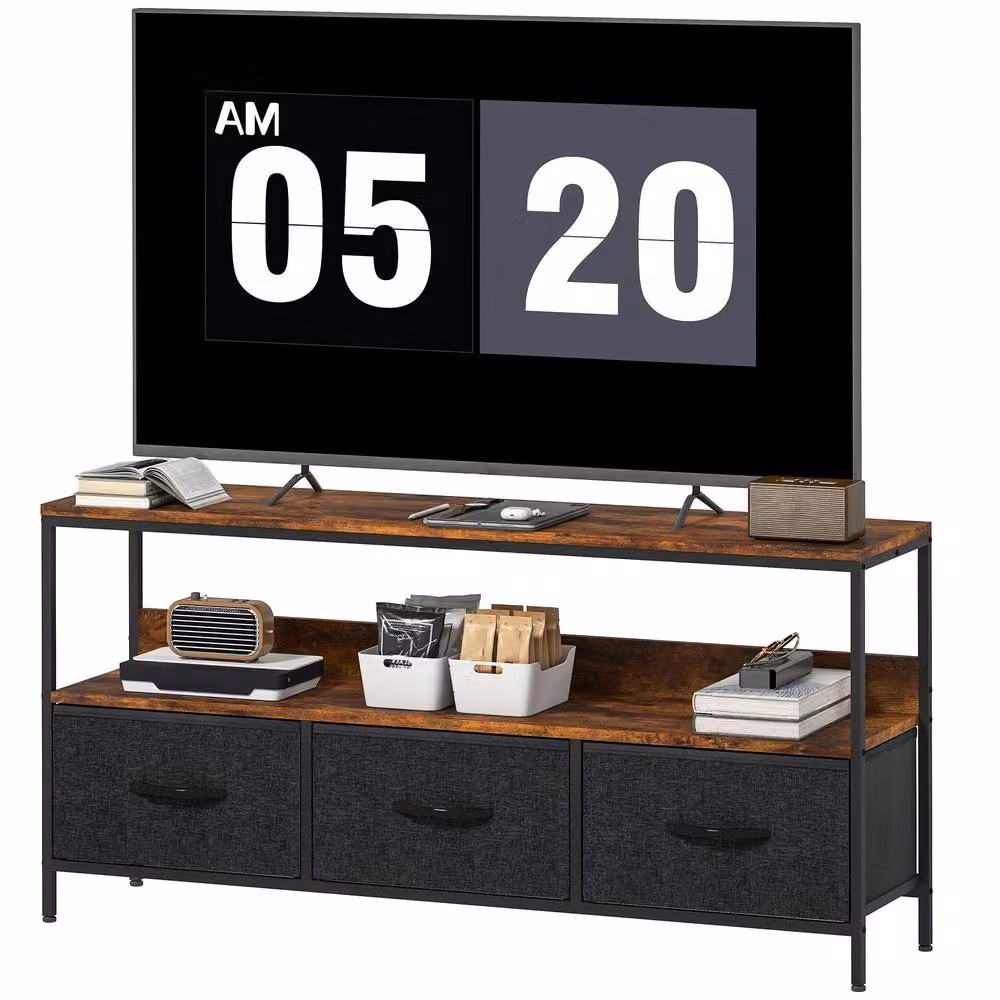 STILVORA Industrial TV Stand with 3 Drawers in Brown – 3