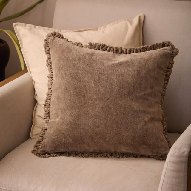 Make it a Home Bertie Square Washed Cotton Velvet Cushion in Brown