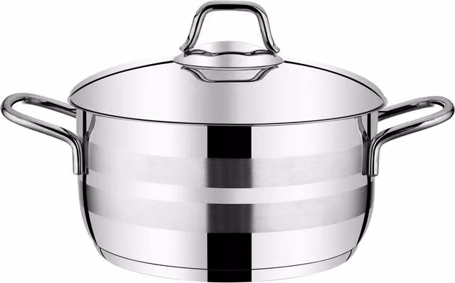 Evimsaray Asude Series Stainless Steel 22cm Casserole with Glass Lid, Silver