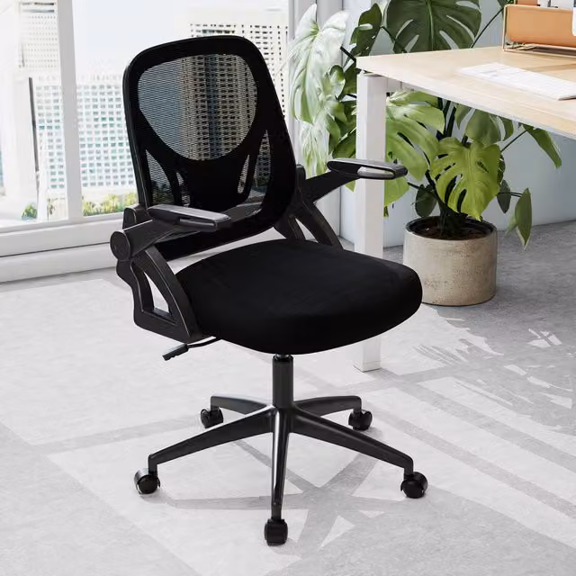 Costway Modern Ergonomic Swivel Office Chair with Armrests in Black Fabric
