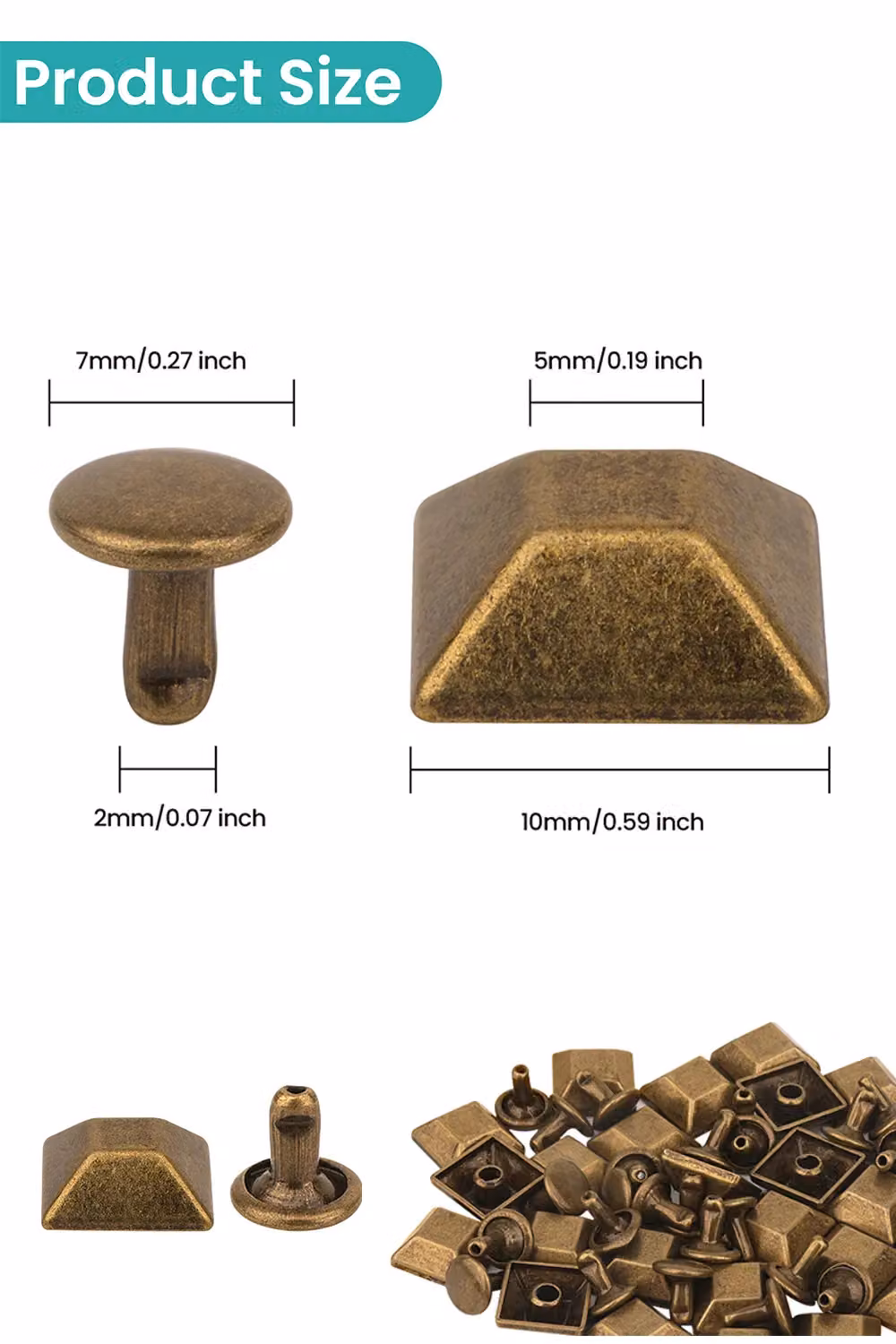 Neel Blue Bronze Pyramid Feet Caps with 7mm Back Rivets, 25 Pieces – 2