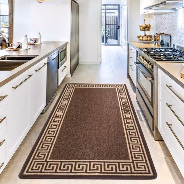 Smart Living Non-slip Striped Gel Door Mat in Brown and Beige, W: 67 cm x L: 150 cm