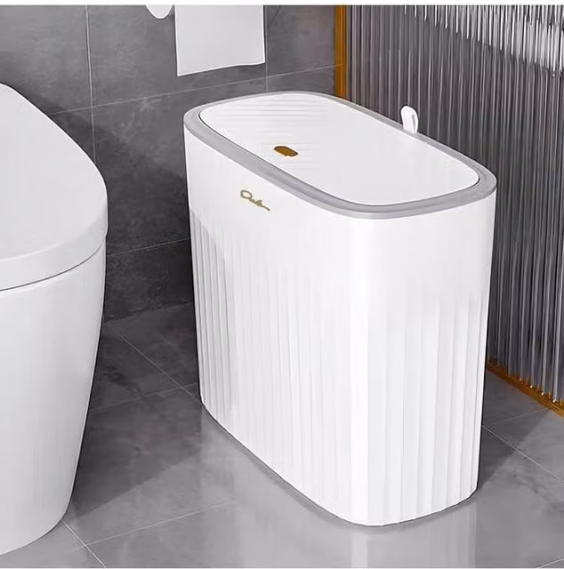 Living and Home Press-to-Open Wall Mounted Corner Hanging Trash Bin in White
