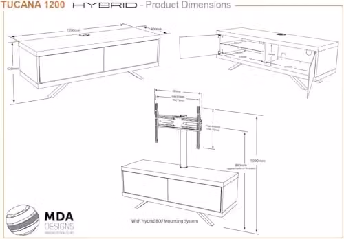 MDA Designs Tucana 1200 Hybrid Black TV Cabinet Stand with Glass Doors, W/D/H: 120 x 40 x 42 cm – 5
