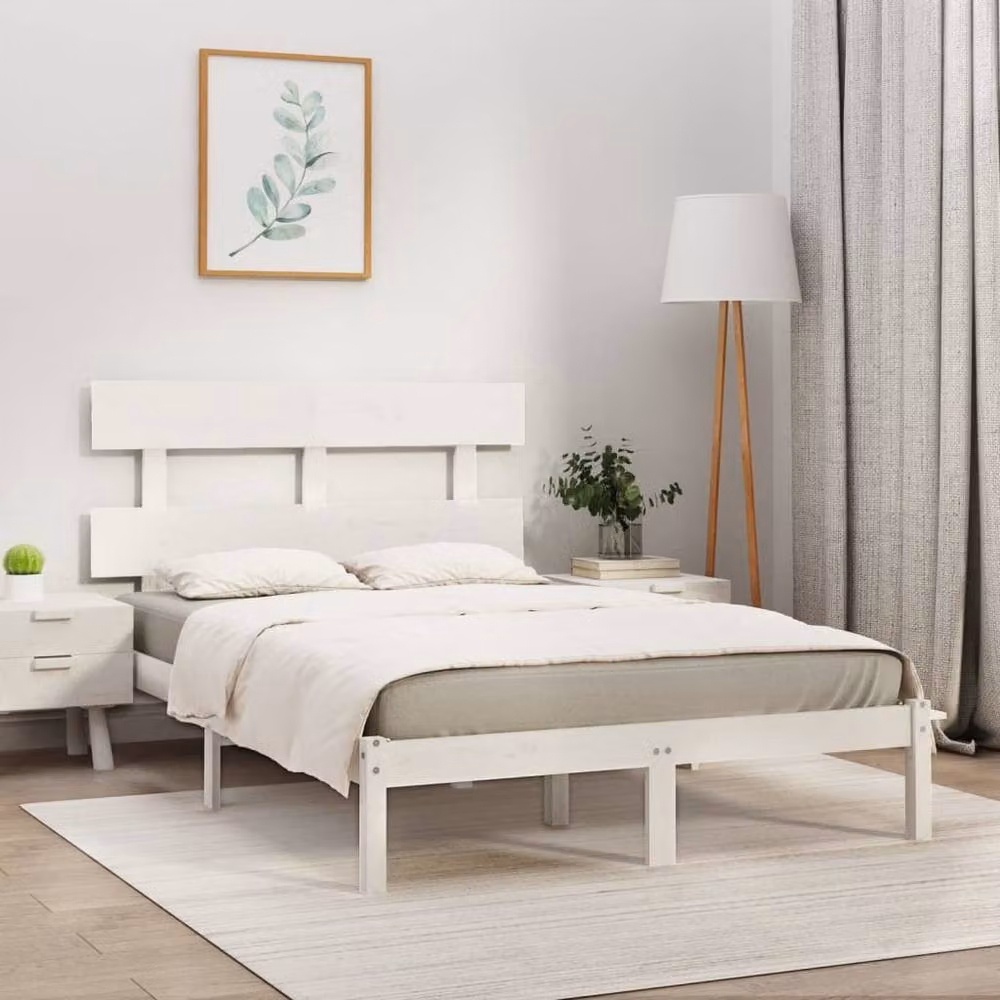 Berkfield Home White Solid Pine Wood Bed Frame 200 x 200 cm – 2