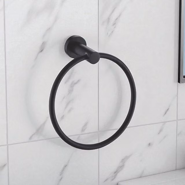 Showerdrape Modernity Black Stainless Steel Wall Mounted Towel Ring W/D/H: 18.5 x 17.0 x 7.0 cm