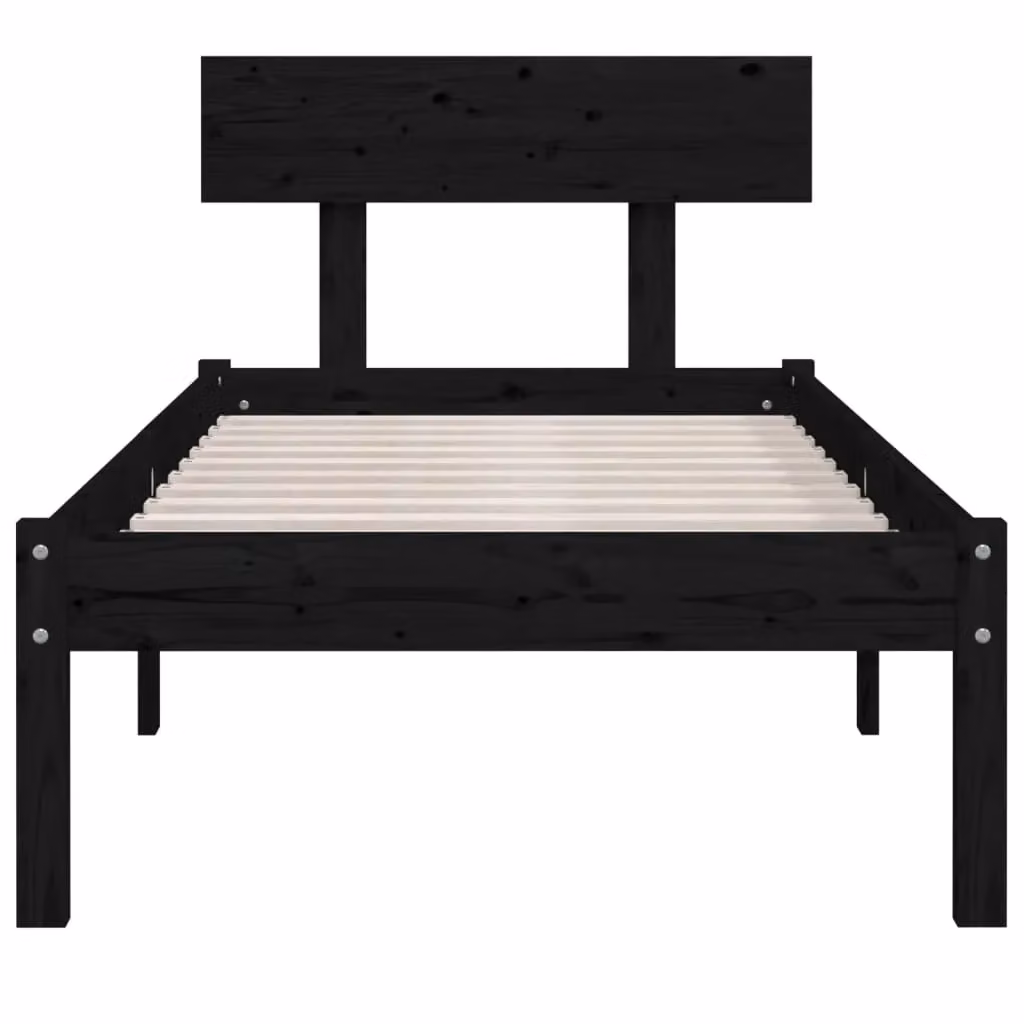 Berkfield Home Black Solid Wood Pine Bed Frame W: 90 cm, L: 200 cm – 3