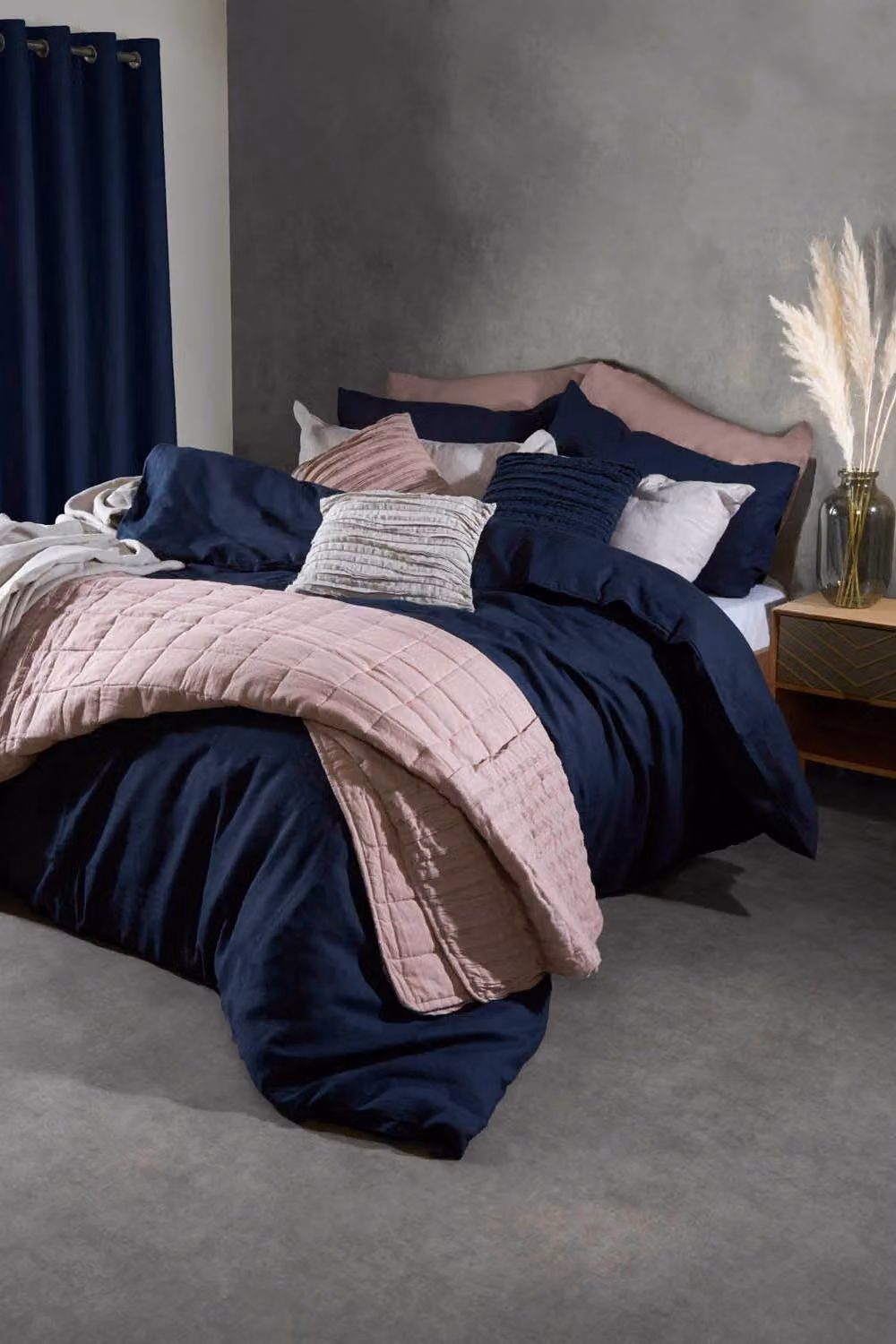 Lazy Linen Navy Blue Double Bedding Bundle including Duvet Cover, Pillowcase Pair and Fitted Sheet – 3