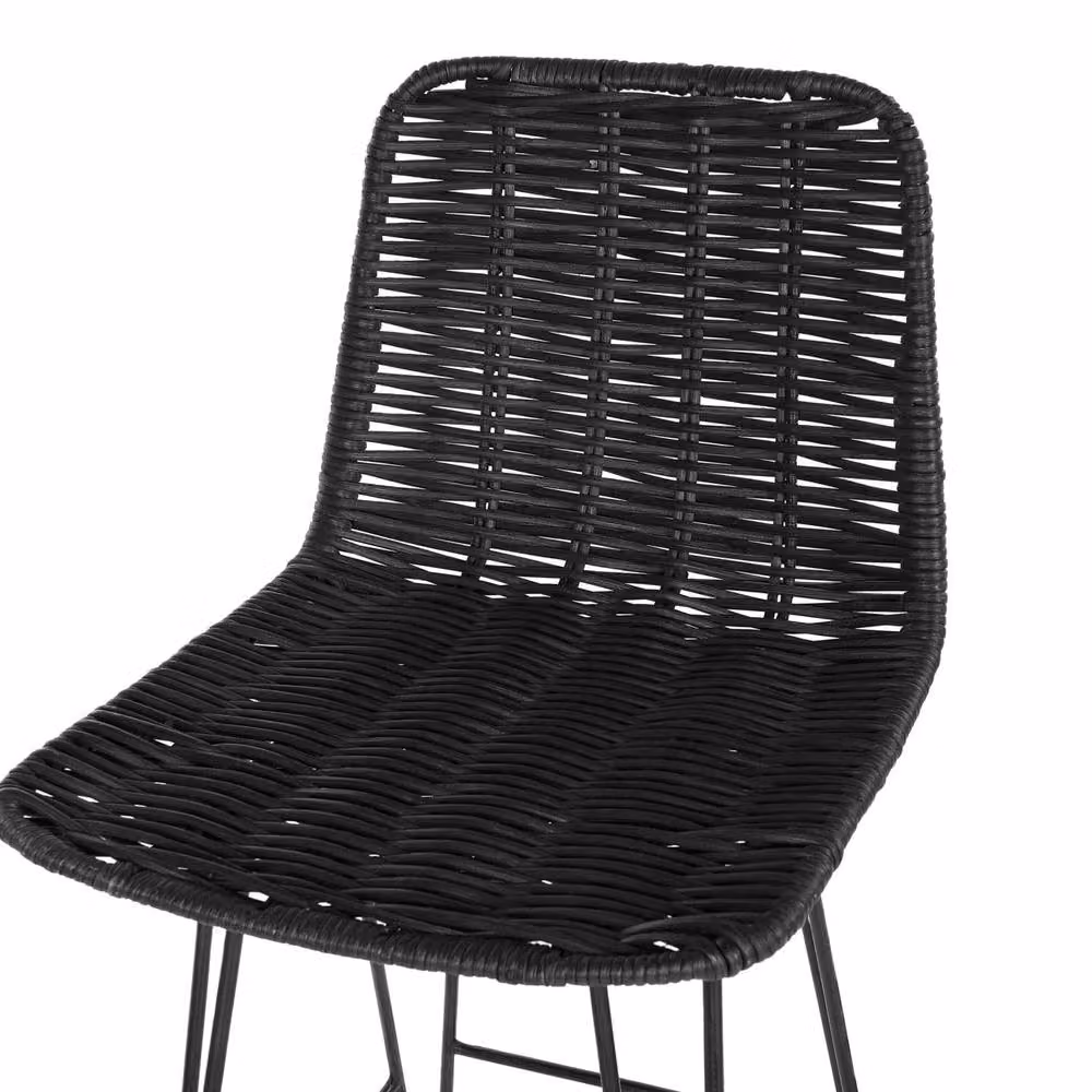 Wyld and Coco Set of 2 Black Rattan Bar Chairs with Matt Powder-Coated Metal Frames – 4